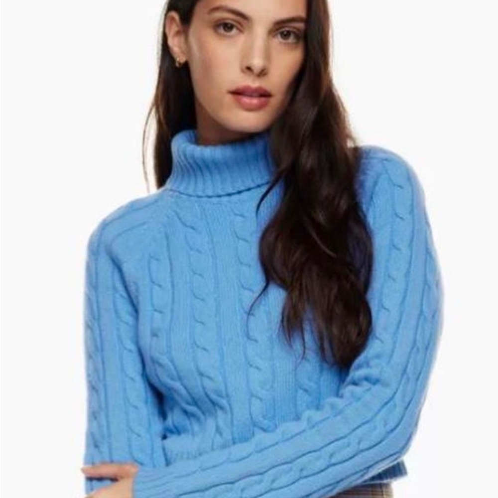 Sunday Best Blue Cable Knit Turtleneck Sweater